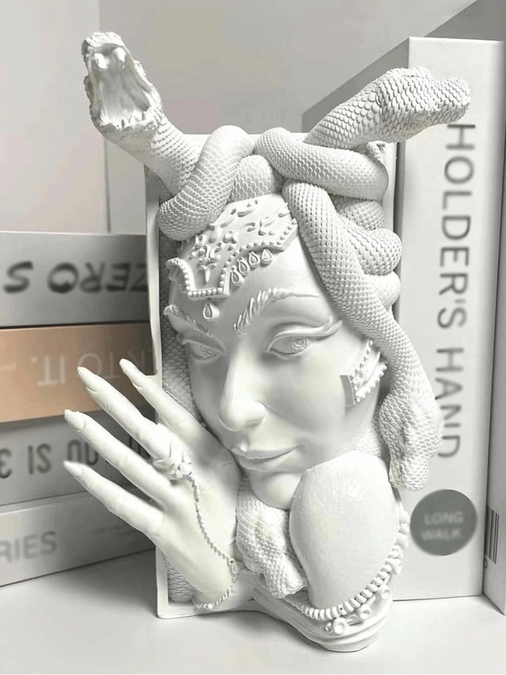 H4 White Medusa Bust Wall Sculpture -Book Stoppers Bookends Shelves NWT
